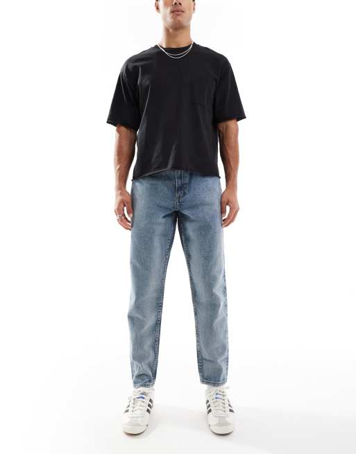 ASOS DESIGN - Mellemvasket blå tapered jeans med vintage-skær