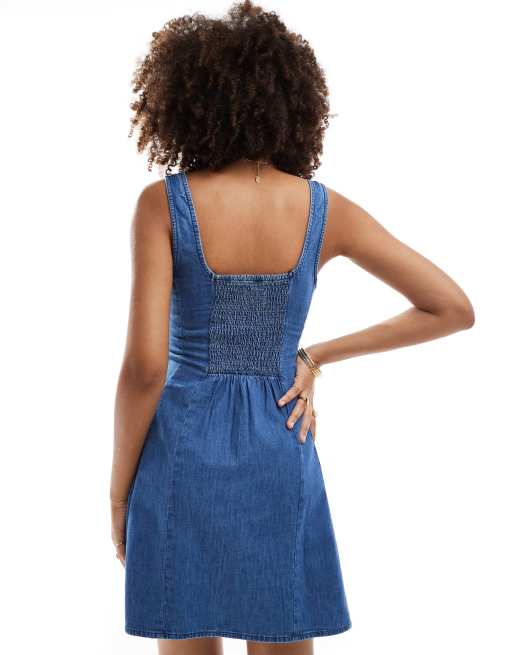 ASOS DESIGN - Mellemvasket mini-sundress i blød denim, 2 af 4