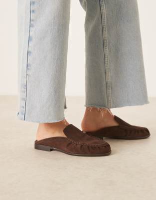 ASOS DESIGN - Mellow - Hochwertige Loafer-Mules aus Wildleder in Schokobraun-Brown