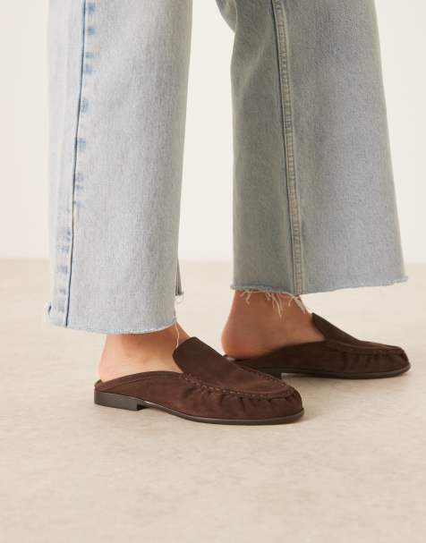 ASOS DESIGN Mellow premium loafer mules in chocolate suede - view 1