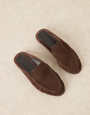 ASOS DESIGN Mellow premium loafer mules in chocolate suede