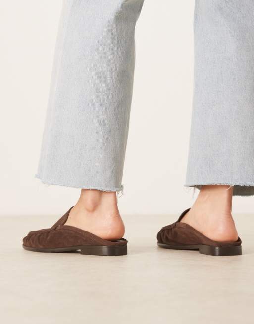 ASOS DESIGN Mellow premium loafer mules in chocolate suede, 4 of 4