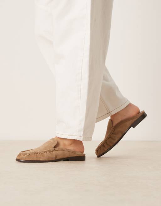 ASOS DESIGN Mellow premium loafer mules in tan suede