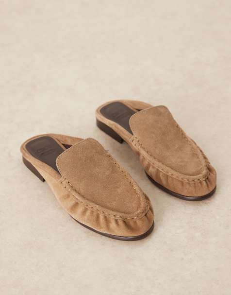 ASOS DESIGN Mellow premium loafer mules in taupe suede - view 1