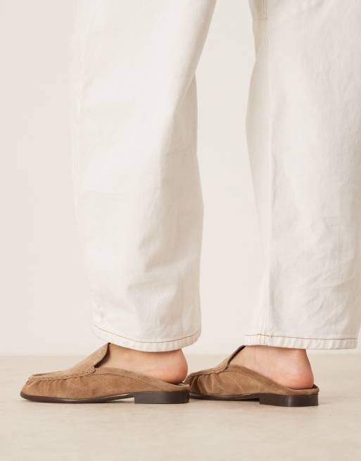 ASOS DESIGN Mellow premium loafer mules in taupe suede, 3 of 4