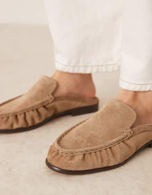 ASOS DESIGN Mellow premium loafer mules in taupe suede