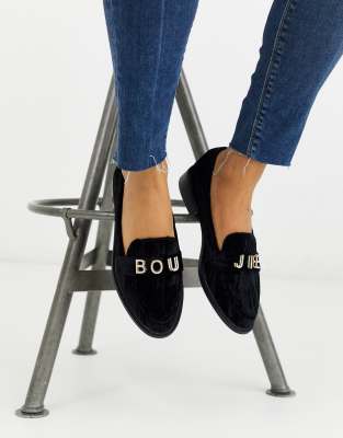 black embellished flat shoes