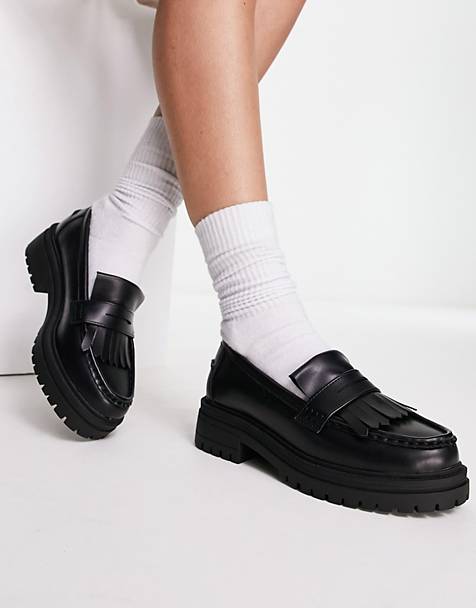 Mocassini per donna Punta a punta in vernice nera Scarpe Calzature donna Scarpe senza lacci Pantofole Penny Loafer Scarpe Chunky Platform Casual Style 