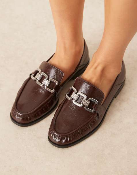 ASOS DESIGN – Melrose – Brązowe marszczone loafersy z ozdobnym łańcuchem - view 1