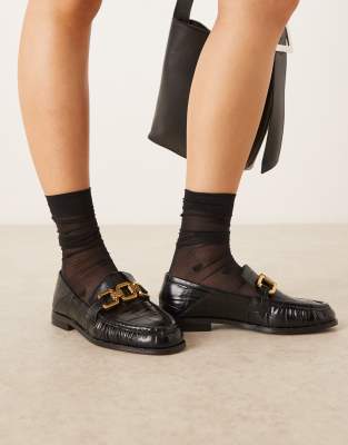 Asos Design Melrose Chain Detail Ruched Loafers In Black
