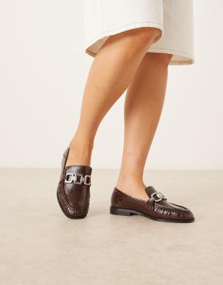 Asos Design Melrose Chain Detail Ruched Loafers In Brown
