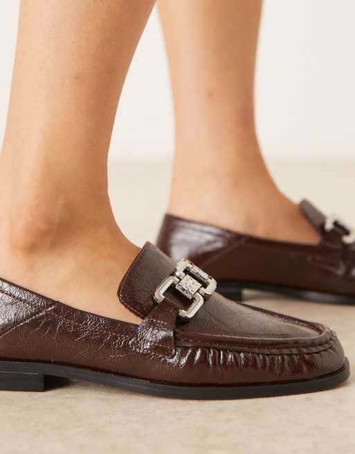 ASOS DESIGN - Melrose - Gerimpelde loafers met kettingdetail in bruin, 4 van 4