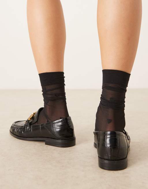 ASOS DESIGN - Melrose - Sorte loafers med rynker, kædedetalje og krokodillelook, 4 af 4