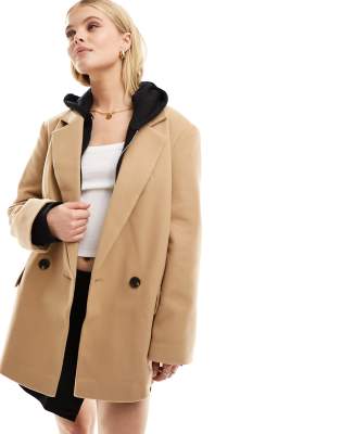 Asos Design Melton Boyfriend Jacket In Camel-brown In Brown