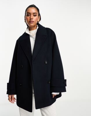 ASOS DESIGN melton pea coat in navy - ASOS Price Checker