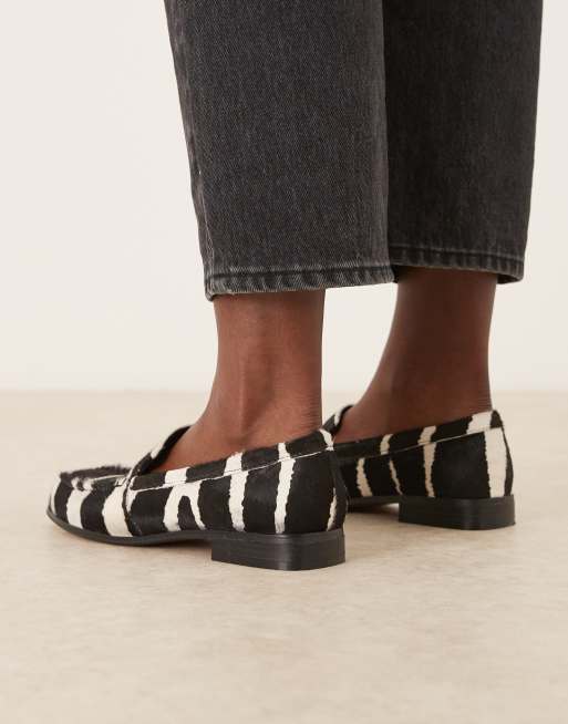 ASOS DESIGN - Melva - Mocassini premium con punta arrotondata in vera pelle con stampa zebrata, 4 di 4