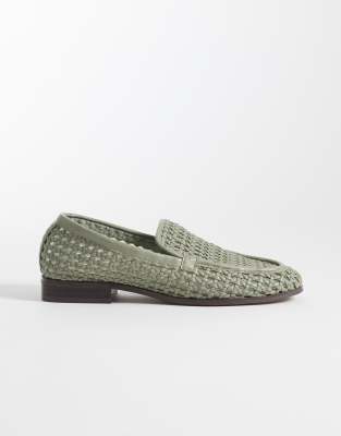 Asos Design Melva Woven Clean Round-toe Loafers In Green
