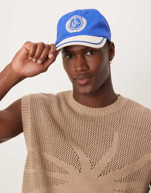 ASOS DESIGN members graphic cap in blue and ecru | ASOS