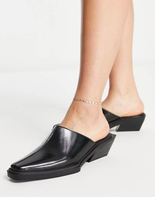 ASOS DESIGN Memento leather western flat mules in black ASOS