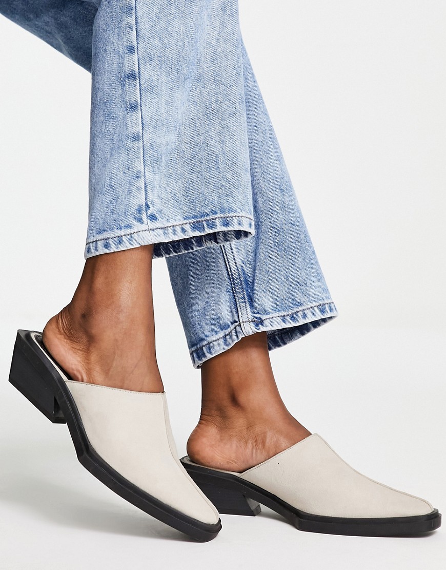 ASOS DESIGN Memento suede western flat mules in taupe-Neutral
