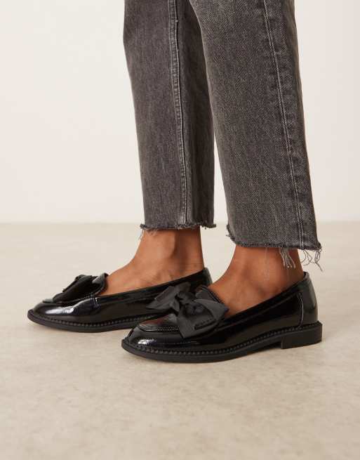 ASOS DESIGN Memphis bow detail flat shoes in black