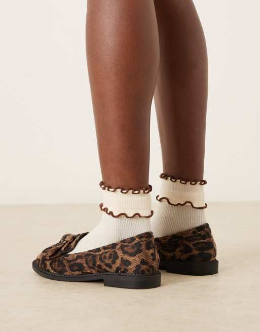 ASOS DESIGN Memphis bow detail flat shoes in leopard