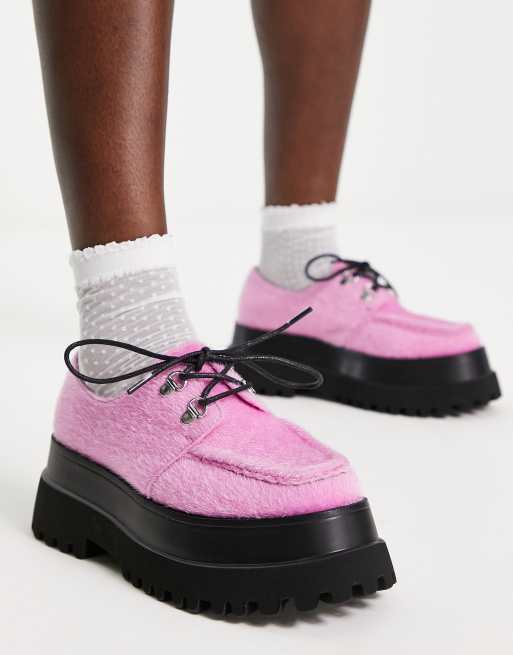 ASOS DESIGN – Memphis – Różowe sznurowane płaskie buty na grubej podeszwie, 2 z 4