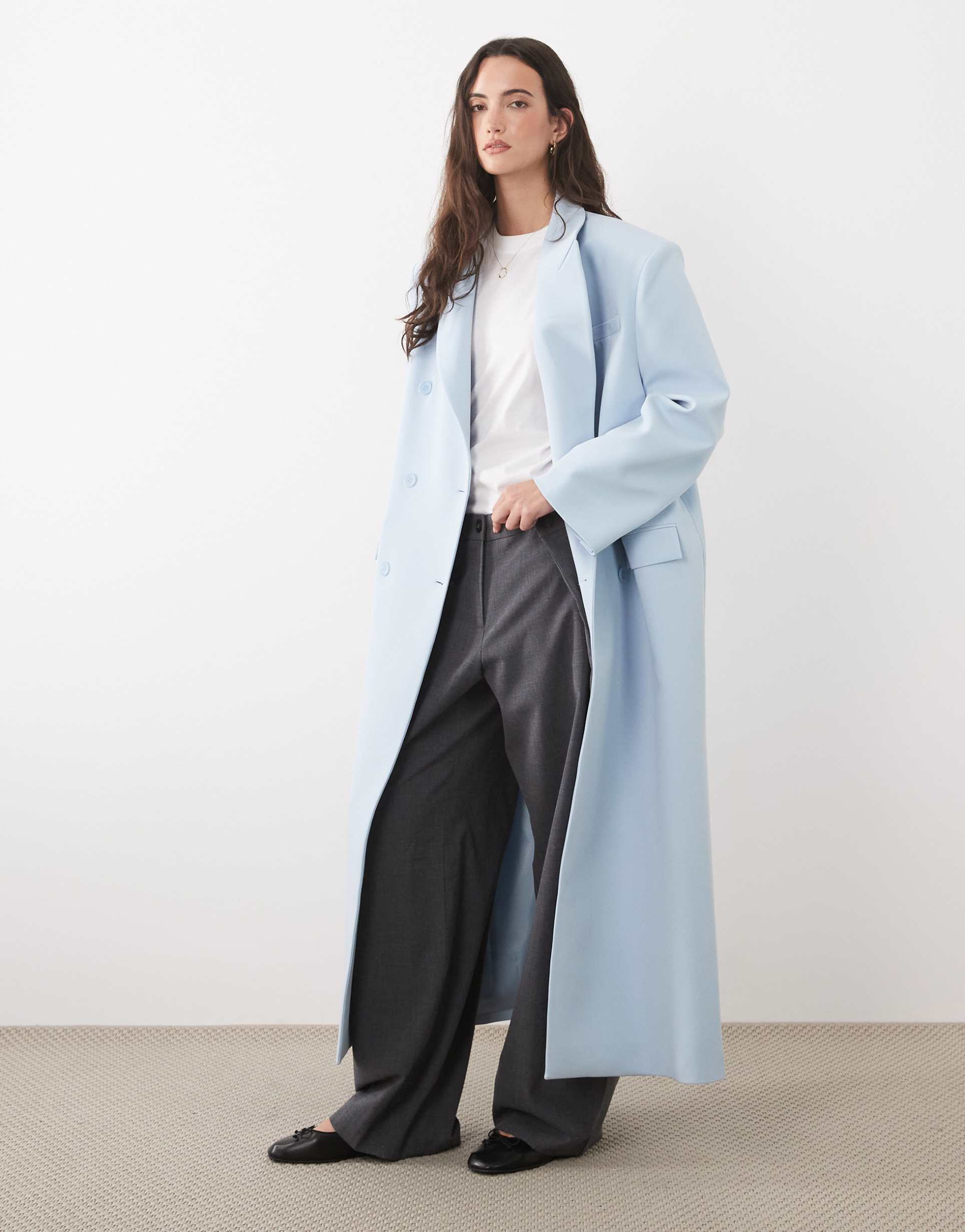 asos design menswear inspired oversized maxi length blazer in blue
