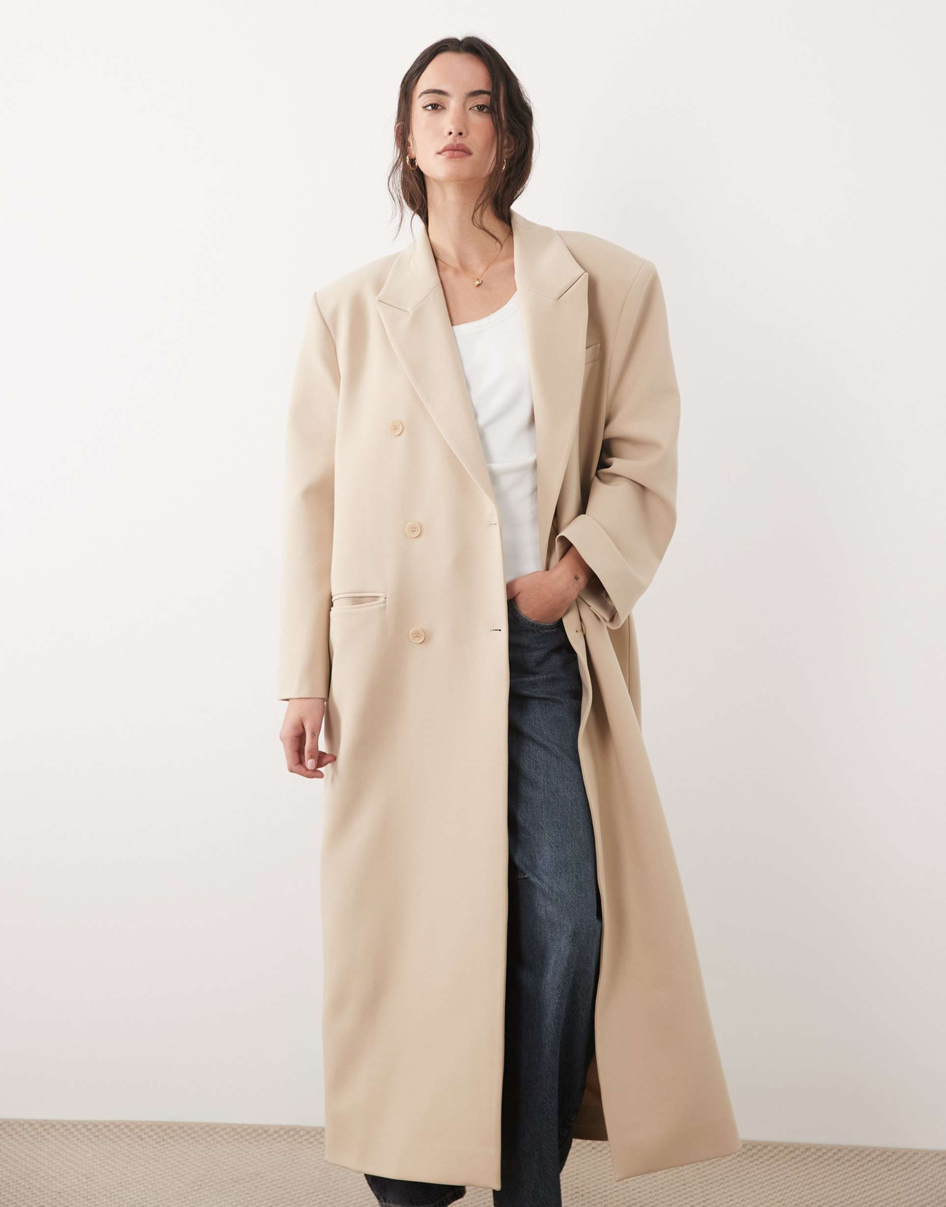 asos design menswear inspired oversized maxi length blazer in camel