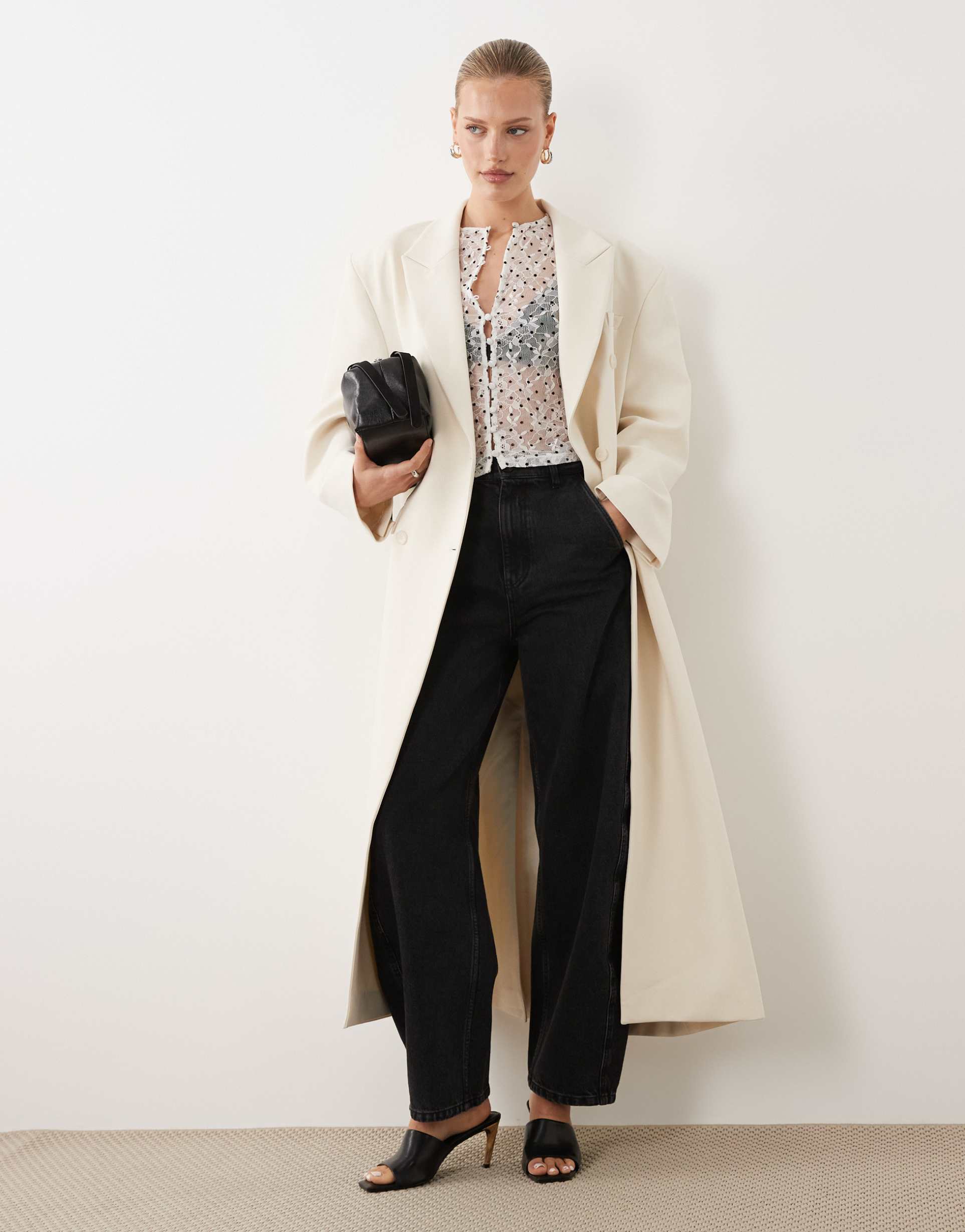 asos design menswear inspired oversized maxi length blazer in ecru