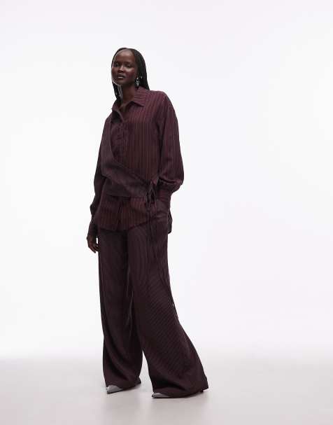 ASOS DESIGN menswear inspired pants in cutabout plum stripes - part of a set - view 1