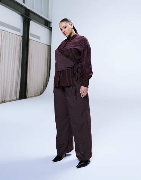 ASOS DESIGN – Mensy – Plommonfärgade, randiga byxor, del av set - view 1