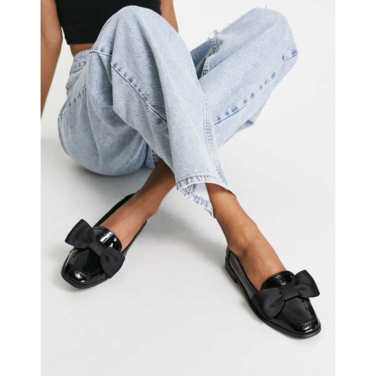 ASOS DESIGN Mentor bow loafer flat shoes in black patent | ASOS