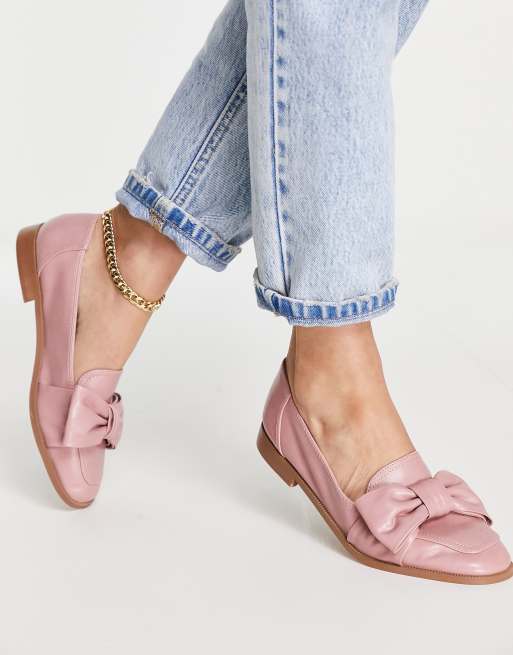 ASOS DESIGN – Mentor – Różowe płaskie balerinki loafersy z kokardką