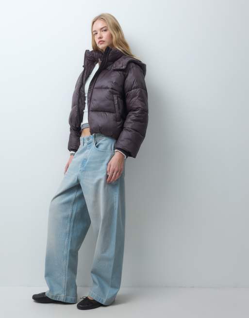 ASOS DESIGN mercerized short hooded padded jacket in choc plum, 3 of 4