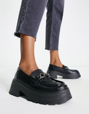 Asos Design Mercury Chunky Loafers With Chain In Black