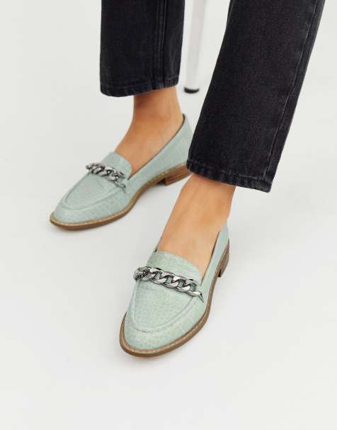 ASOS DESIGN - Mercury - Mocassins plats avec chaîne - Vert menthe