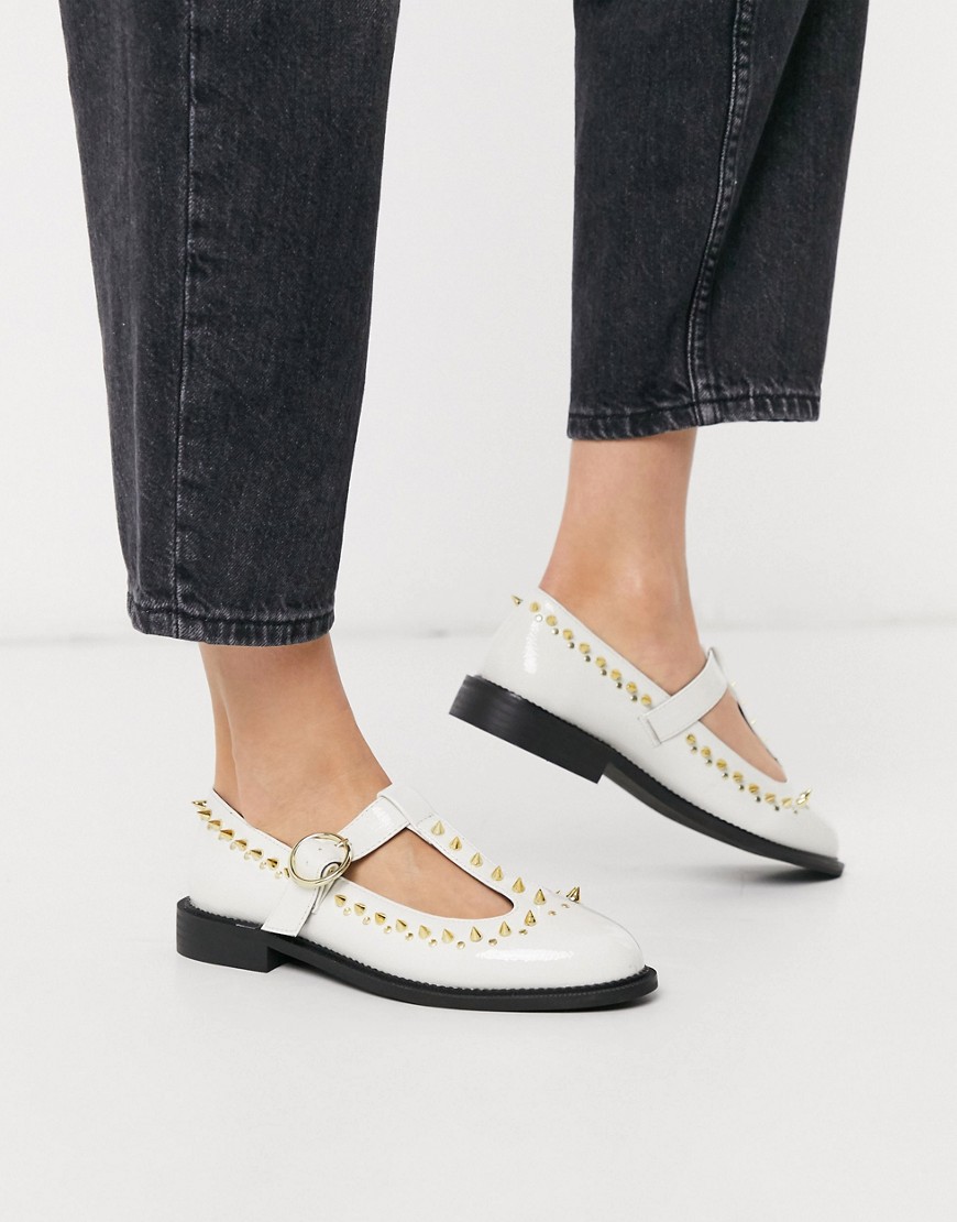 Asos Design Mercy Studded Flat Shoes In Bone-white