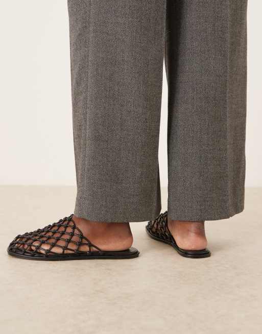 ASOS DESIGN Mercy woven flat mules in black, 4 of 4