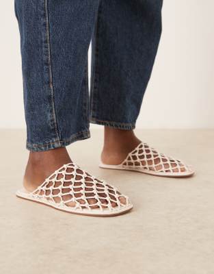  Mercy woven flat mules in off white