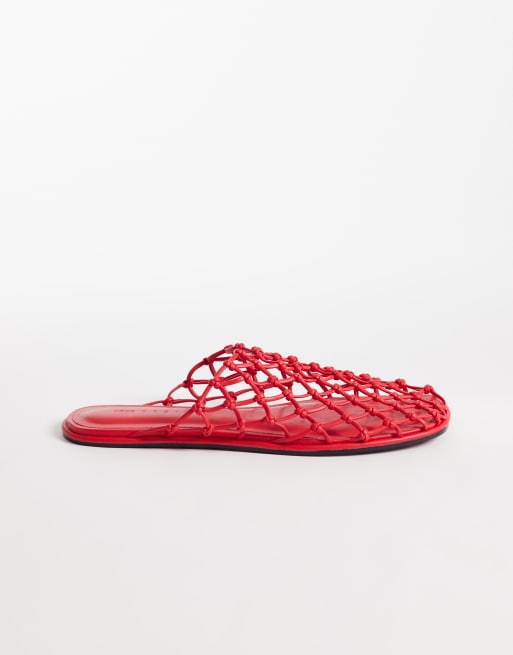 ASOS DESIGN Mercy woven flat mules in red, 2 of 4