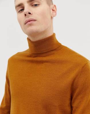 mens mustard roll neck jumper