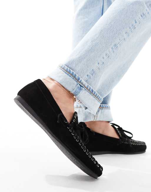 ASOS DESIGN Merit leather boat shoe in black