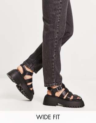 ASOS DESIGN - Mermaid - Fischersandalen in Schwarz mit dicker Sohle in weiter Passform