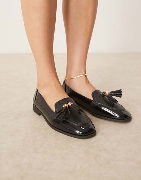 ASOS DESIGN Mermaid tassel detail flat shoes in black - view 1