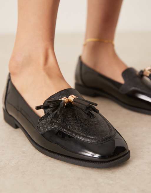 ASOS DESIGN Mermaid tassel detail flat shoes in black