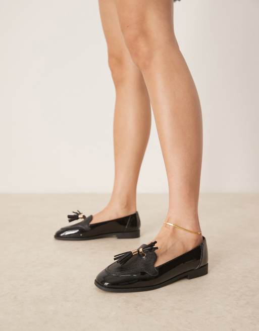 ASOS DESIGN Mermaid tassel detail flat shoes in black