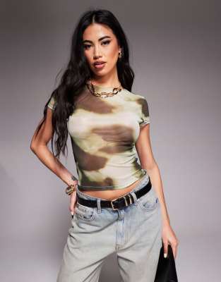 ASOS DESIGN mesh abstract print baby tee in green