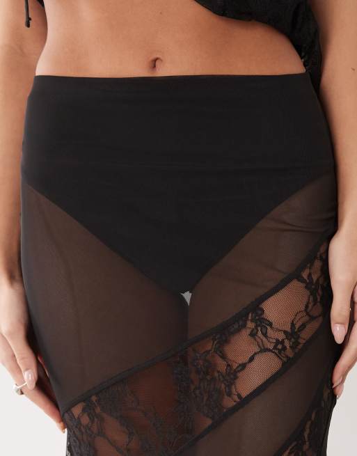 ASOS DESIGN mesh and lace insert maxi skirt in black - part of a set, 4 of 5