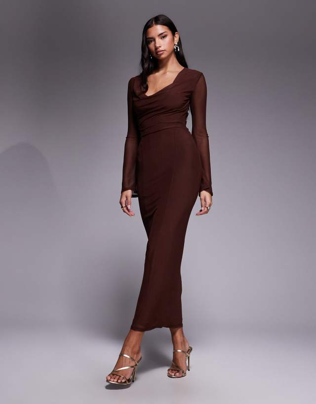 brown mesh dress long sleeve ASOS DESIGN angel lace up back sleeve maxi in chocolate milo_allbottoms What Is a Black Color:Orchid Pair it with black